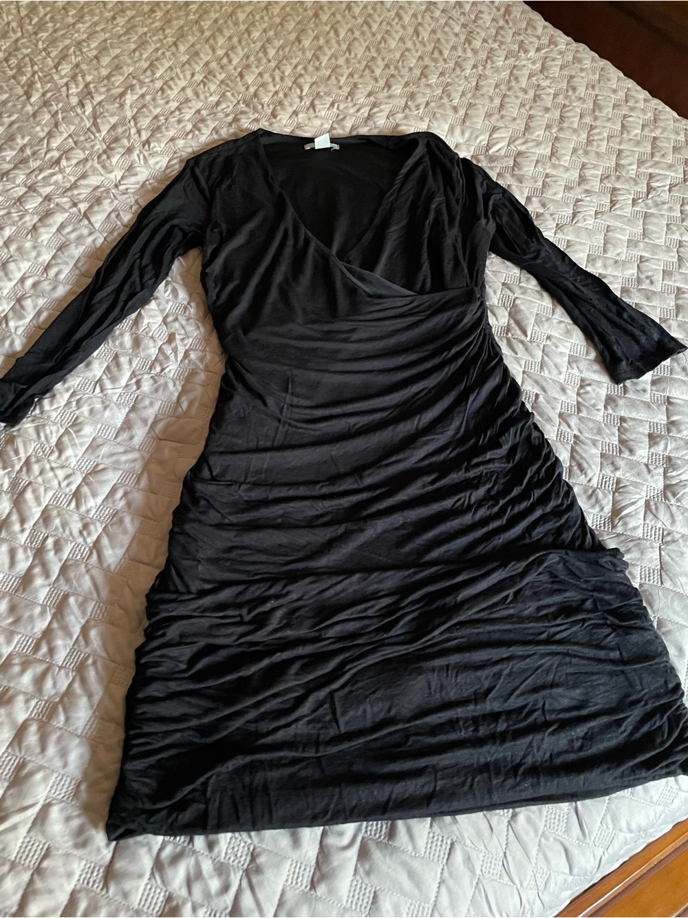 H&M Black Long-Sleeve Ruched Wrap Dress